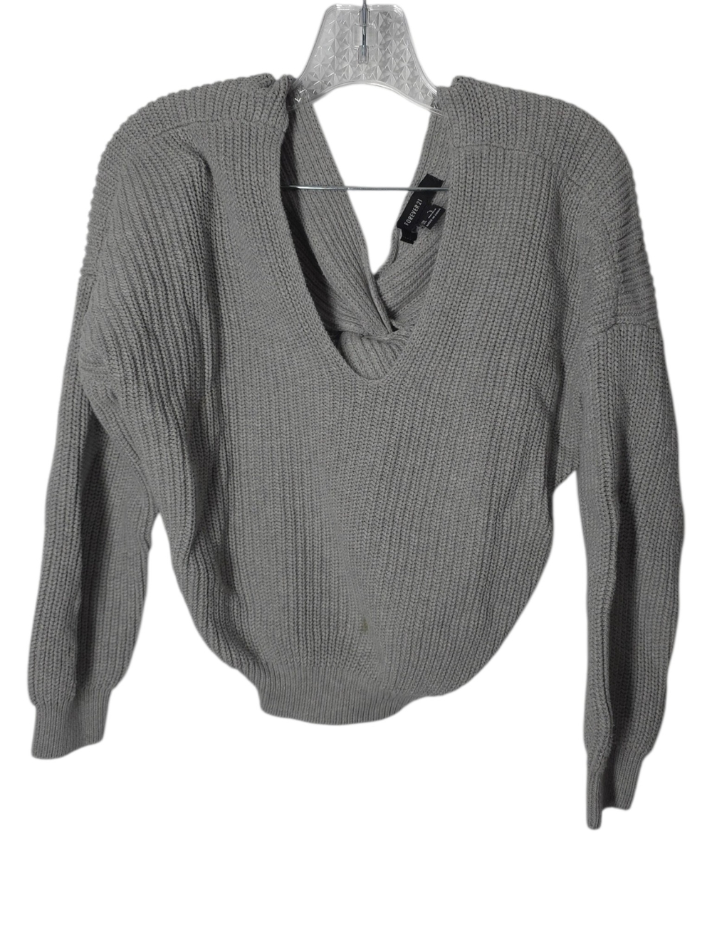 Forever 21 Light Gray V-Neck Chunky Knit Sweater